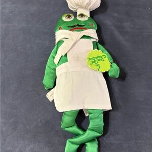 Vintage 1980s Hubbell Green Chef Frog Plush Doll with White Apron